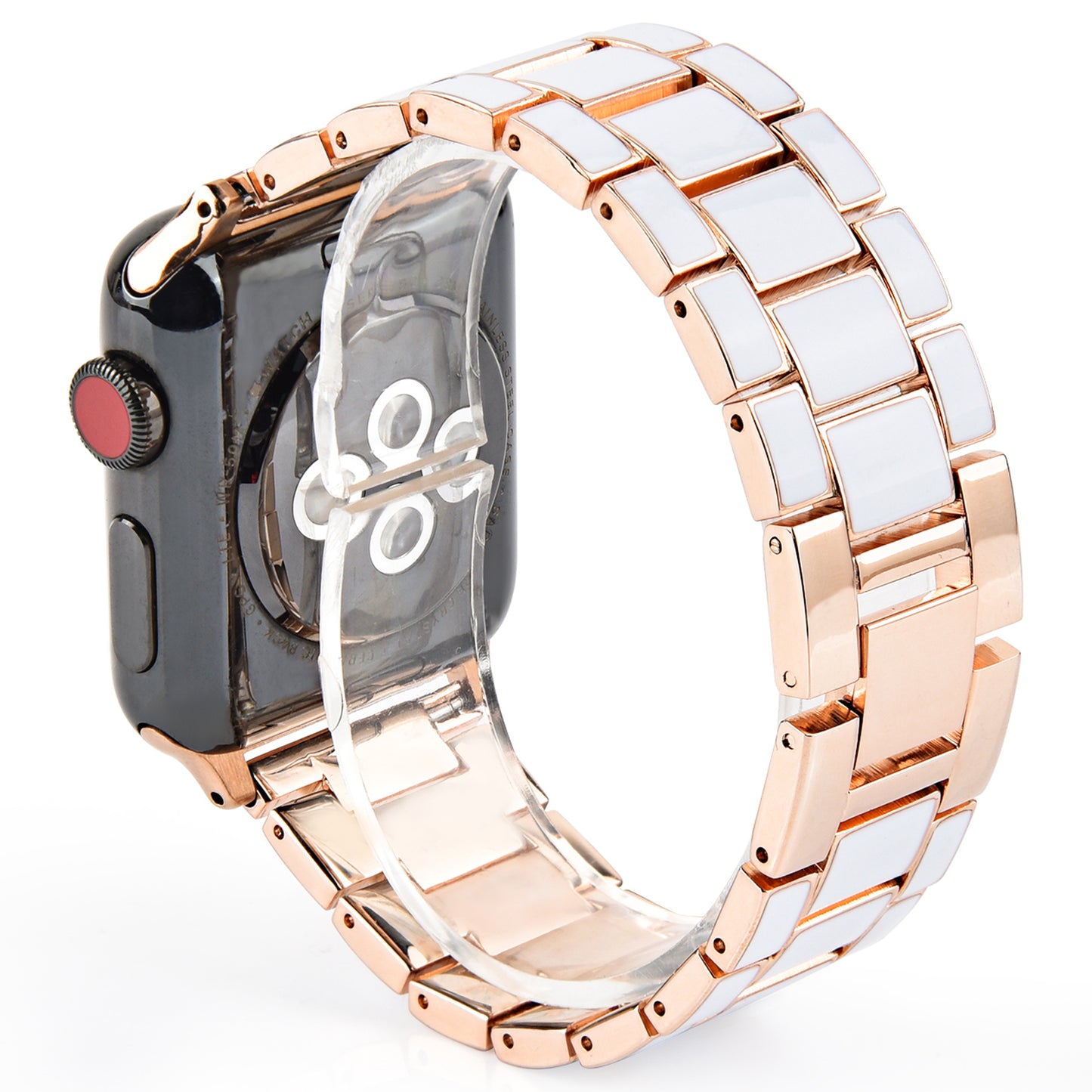 3 Beads Metal Smart Watch Band Epoxy Wrist Strap Replacement for Apple Watch Series 8 41mm / Series 7 41mm / Series 6 / 5 / 4 / SE / SE(2022) 40mm Series 3 / 2 / 1 38mm - White / Gold