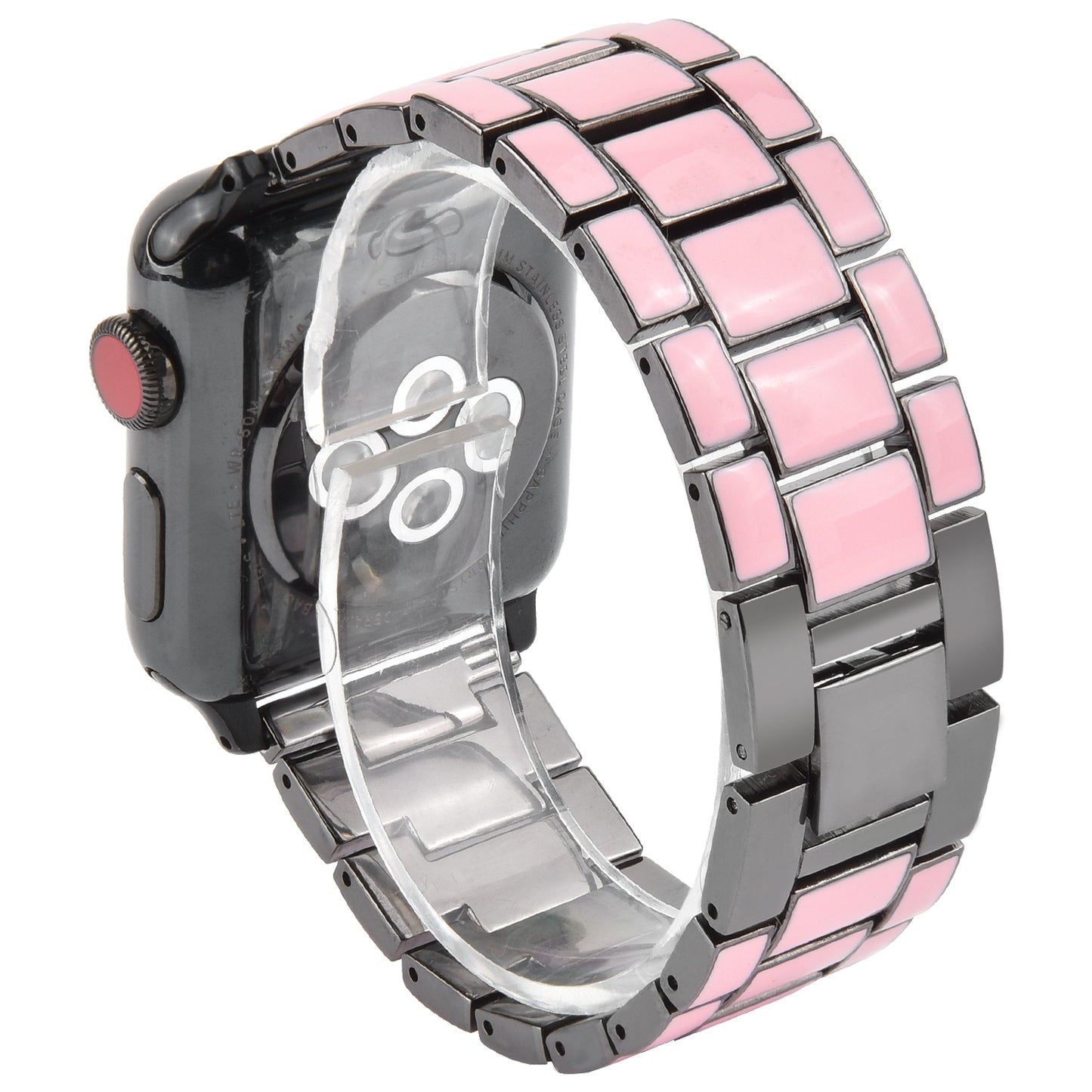 3 Beads Metal Smart Watch Band Epoxy Wrist Strap Replacement for Apple Watch Series 8 41mm / Series 7 41mm / Series 6 / 5 / 4 / SE / SE(2022) 40mm Series 3 / 2 / 1 38mm - Pink / Grey