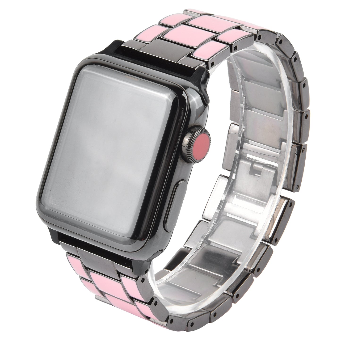 3 Beads Metal Smart Watch Band Epoxy Wrist Strap Replacement for Apple Watch Series 8 41mm / Series 7 41mm / Series 6 / 5 / 4 / SE / SE(2022) 40mm Series 3 / 2 / 1 38mm - Pink / Grey