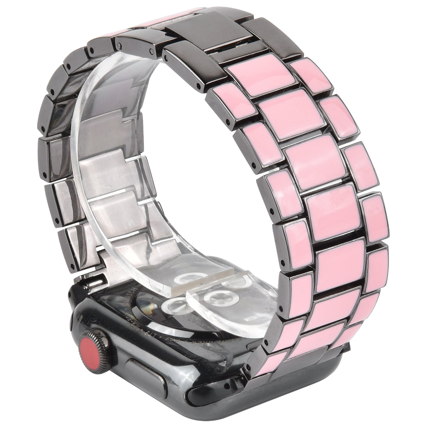 3 Beads Metal Smart Watch Band Epoxy Wrist Strap Replacement for Apple Watch Series 8 41mm / Series 7 41mm / Series 6 / 5 / 4 / SE / SE(2022) 40mm Series 3 / 2 / 1 38mm - Pink / Grey