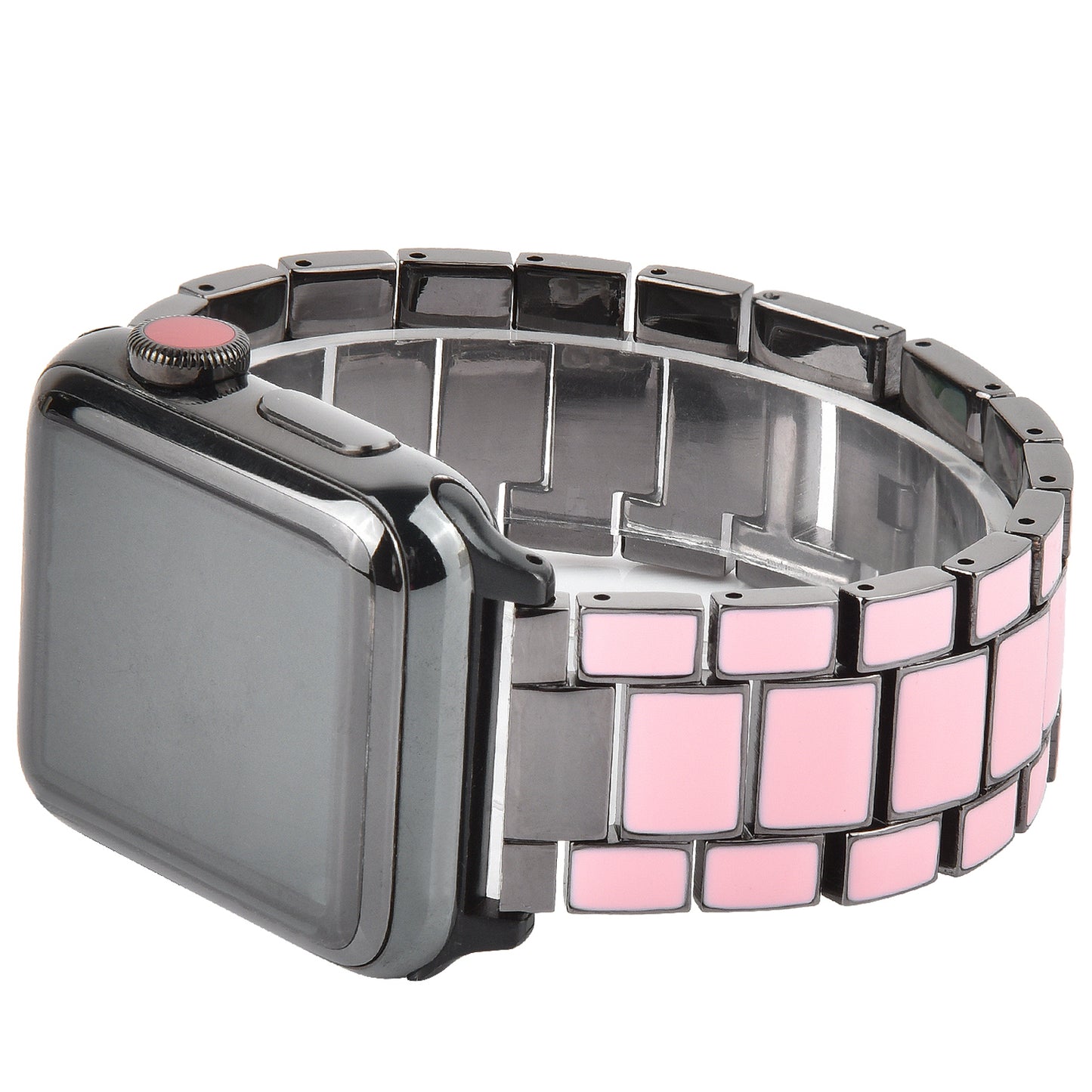 3 Beads Metal Smart Watch Band Epoxy Wrist Strap Replacement for Apple Watch Series 8 41mm / Series 7 41mm / Series 6 / 5 / 4 / SE / SE(2022) 40mm Series 3 / 2 / 1 38mm - Pink / Grey