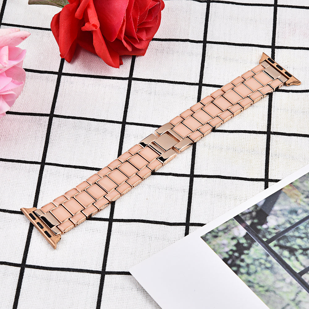 3 Beads Metal Smart Watch Band Epoxy Wrist Strap Replacement for Apple Watch Series 8 41mm / Series 7 41mm / Series 6 / 5 / 4 / SE / SE(2022) 40mm Series 3 / 2 / 1 38mm - Gold