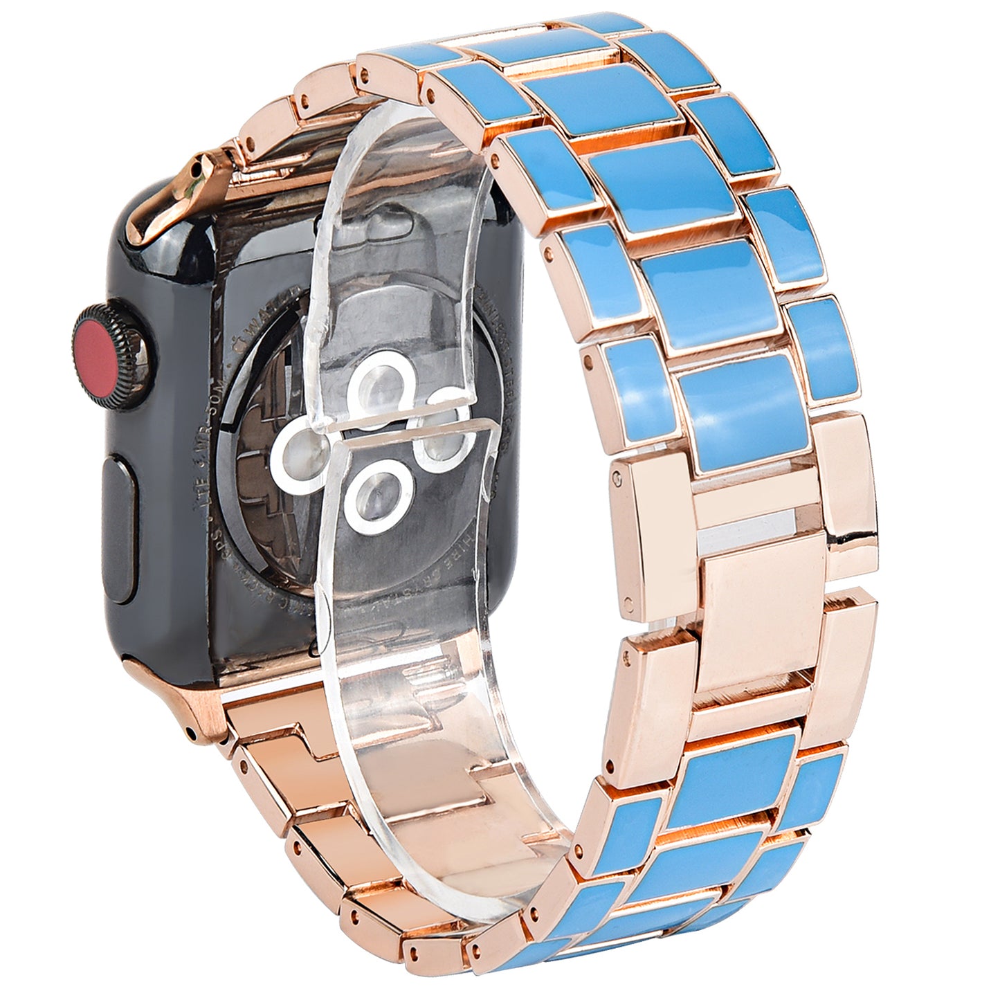 3 Beads Metal Smart Watch Band Epoxy Wrist Strap Replacement for Apple Watch Series 8 41mm / Series 7 41mm / Series 6 / 5 / 4 / SE / SE(2022) 40mm Series 3 / 2 / 1 38mm - Blue / Gold