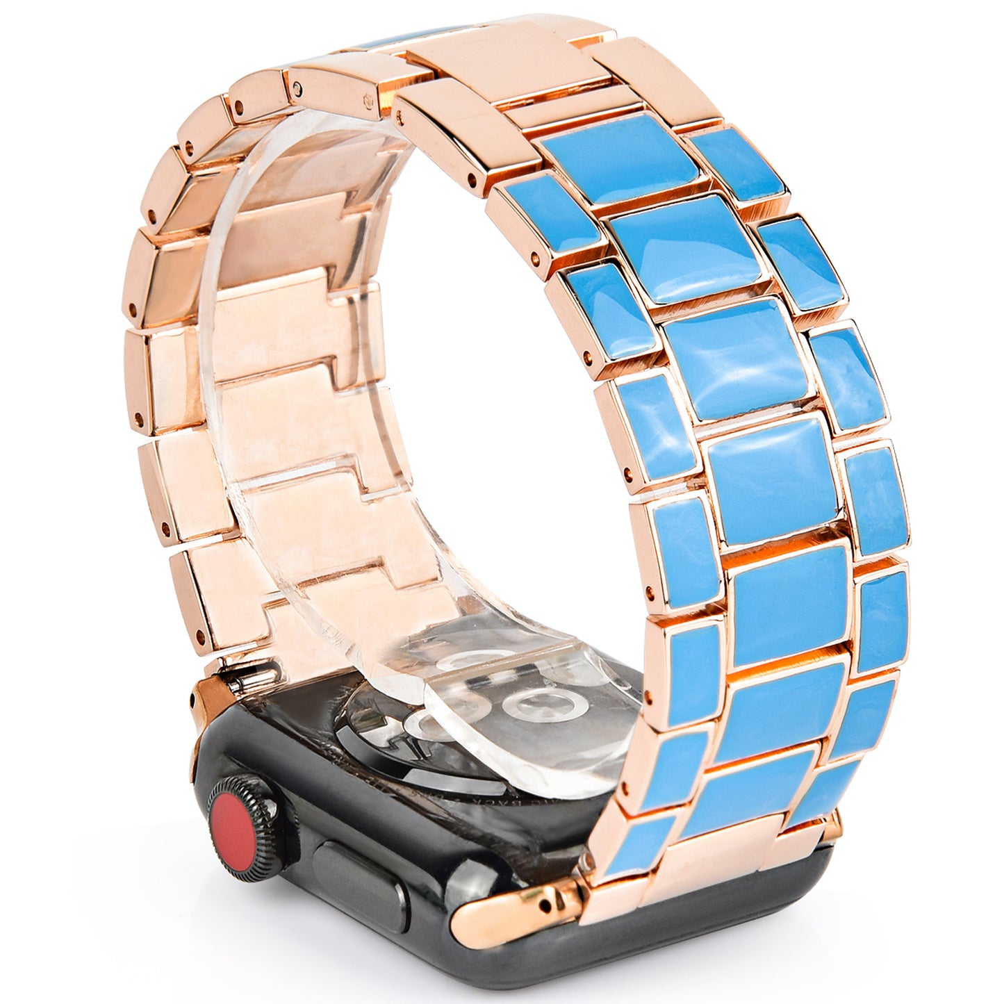 3 Beads Metal Smart Watch Band Epoxy Wrist Strap Replacement for Apple Watch Series 8 41mm / Series 7 41mm / Series 6 / 5 / 4 / SE / SE(2022) 40mm Series 3 / 2 / 1 38mm - Blue / Gold