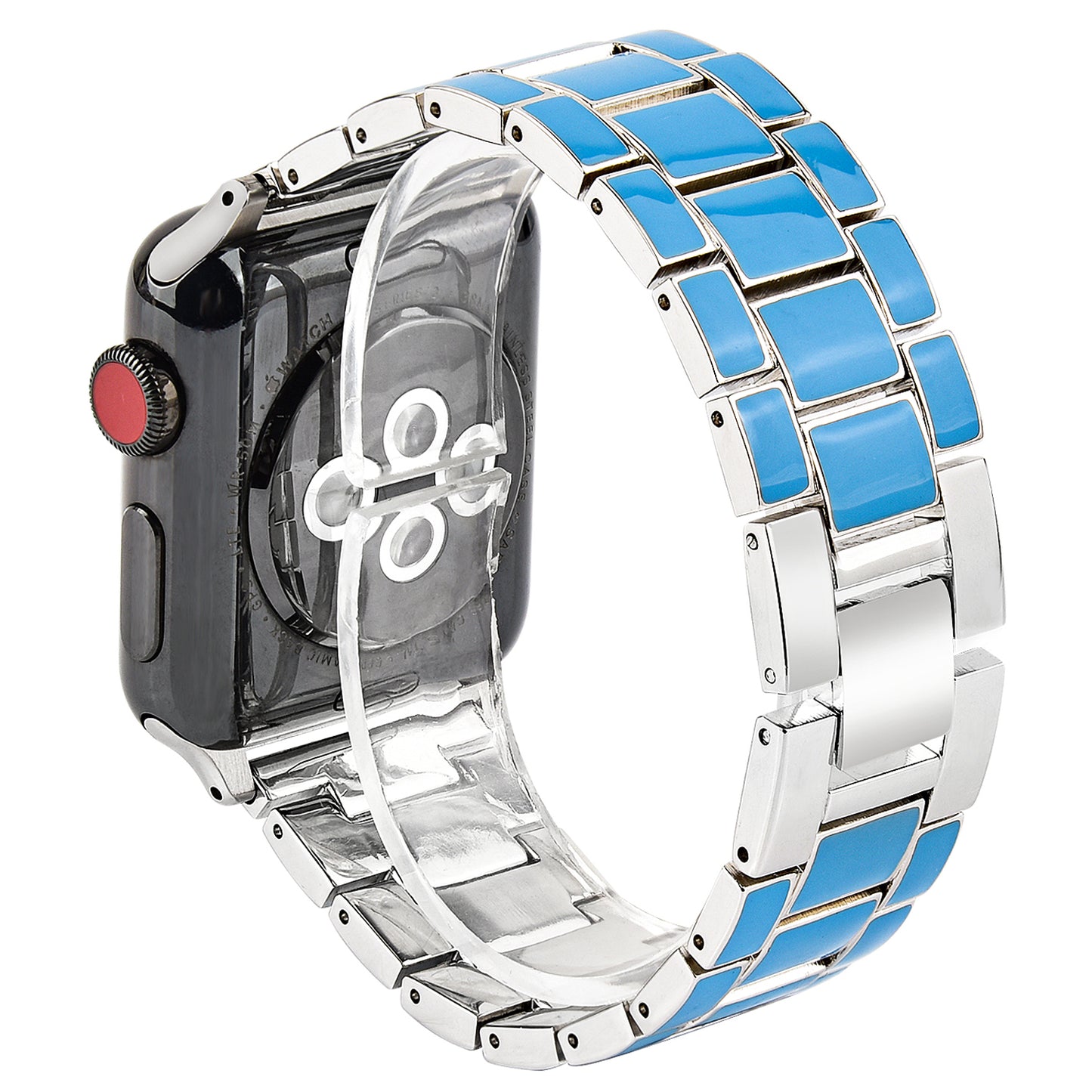 3 Beads Metal Smart Watch Band Epoxy Wrist Strap Replacement for Apple Watch Series 8 41mm / Series 7 41mm / Series 6 / 5 / 4 / SE / SE(2022) 40mm Series 3 / 2 / 1 38mm - Blue / Silver