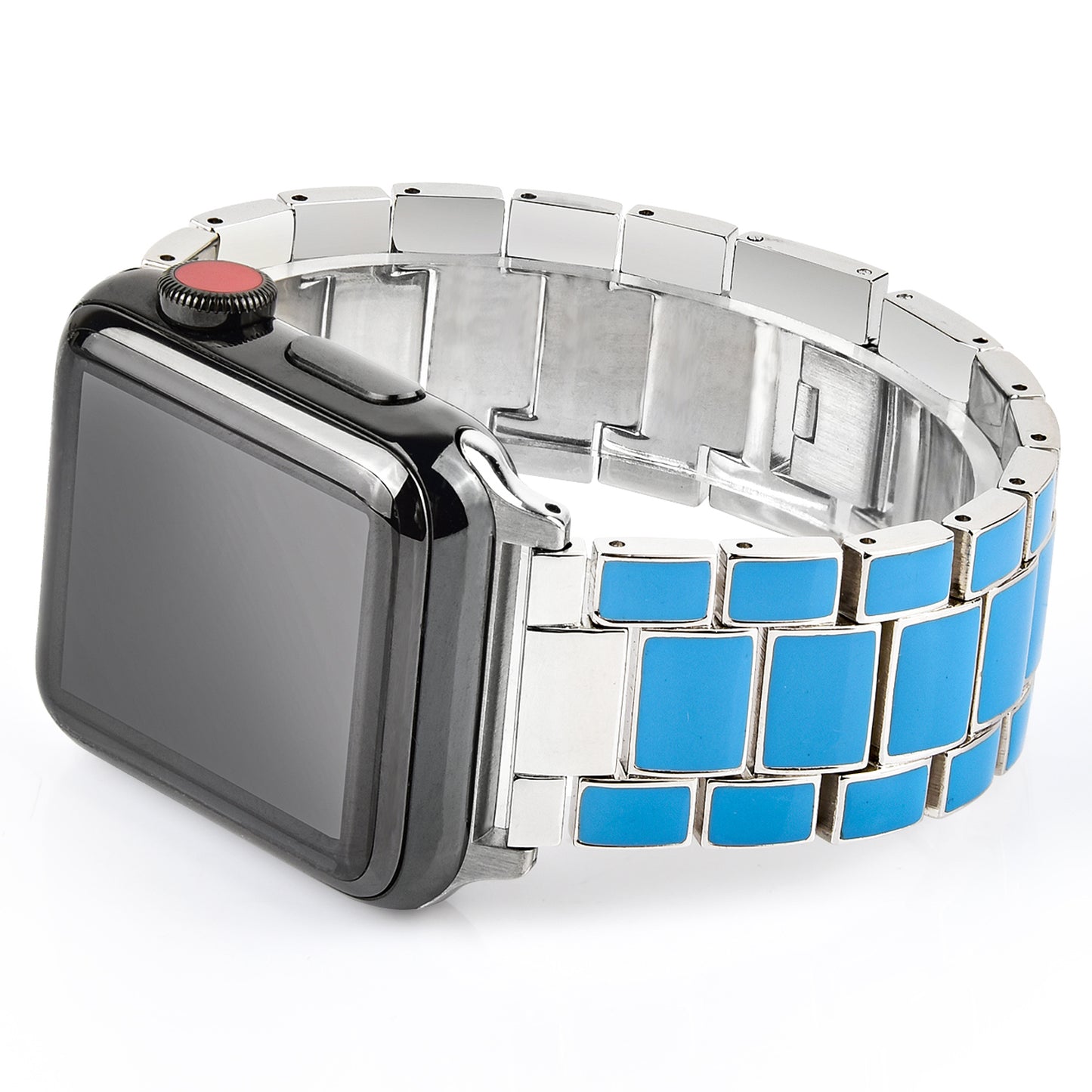 3 Beads Metal Smart Watch Band Epoxy Wrist Strap Replacement for Apple Watch Series 8 41mm / Series 7 41mm / Series 6 / 5 / 4 / SE / SE(2022) 40mm Series 3 / 2 / 1 38mm - Blue / Silver