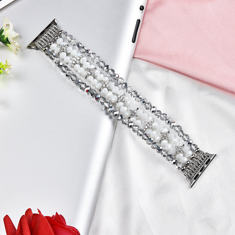 Exquisite Crystal Pearls Bracelet Watch Band for Apple Watch Ultra 49mm / Series 8 45mm / 7 45mm / SE 44mm / SE (2022) 44mm / Series 6 / 5 / 4 44mm / Series 3 / 2 / 1 42mm - Crystal White
