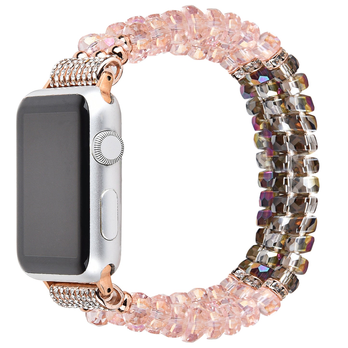 Exquisite Crystal Pearls Bracelet Watch Band for Apple Watch Ultra 49mm / Series 8 45mm / 7 45mm / SE 44mm / SE (2022) 44mm / Series 6 / 5 / 4 44mm / Series 3 / 2 / 1 42mm - Crystal Pink