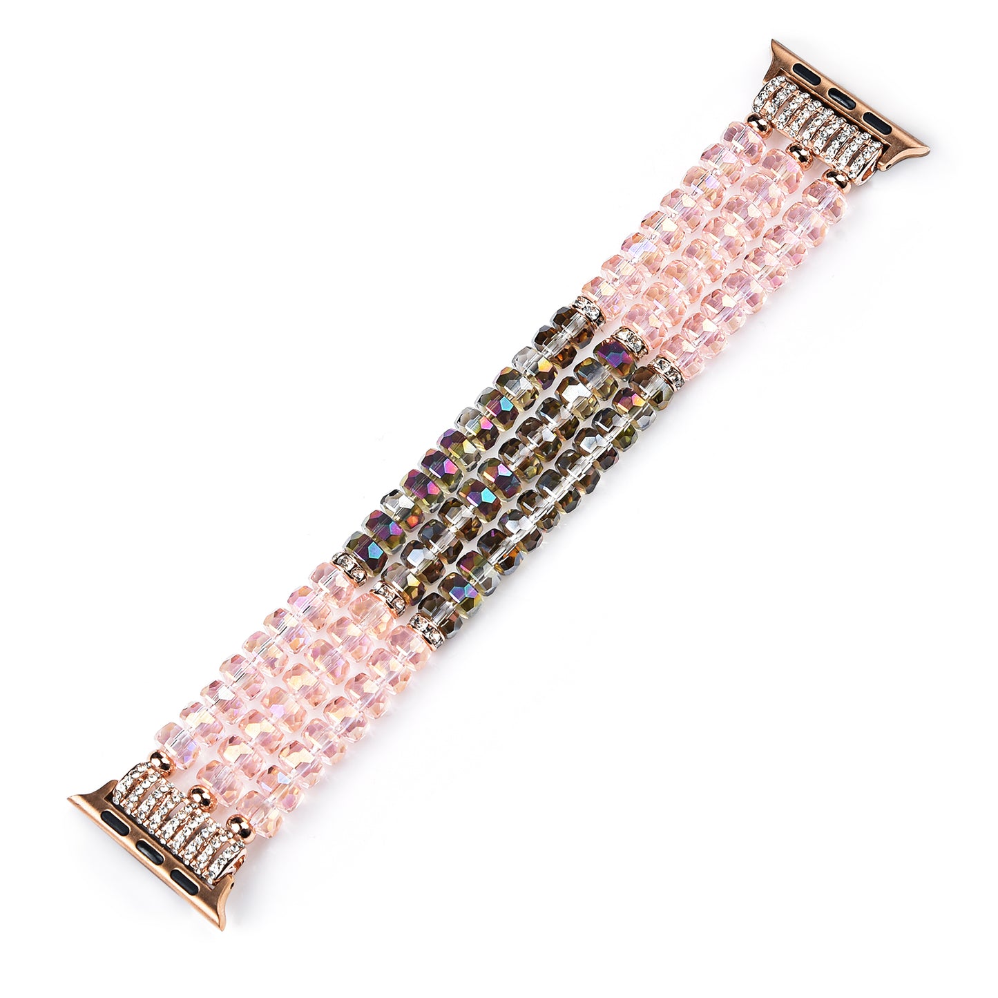 Exquisite Crystal Pearls Bracelet Watch Band for Apple Watch Ultra 49mm / Series 8 45mm / 7 45mm / SE 44mm / SE (2022) 44mm / Series 6 / 5 / 4 44mm / Series 3 / 2 / 1 42mm - Crystal Pink