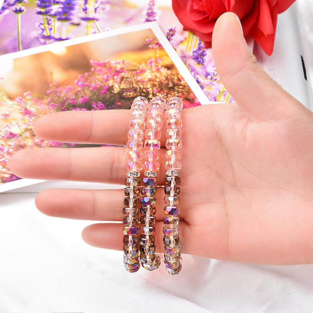 Exquisite Crystal Pearls Bracelet Watch Band for Apple Watch Ultra 49mm / Series 8 45mm / 7 45mm / SE 44mm / SE (2022) 44mm / Series 6 / 5 / 4 44mm / Series 3 / 2 / 1 42mm - Crystal Pink