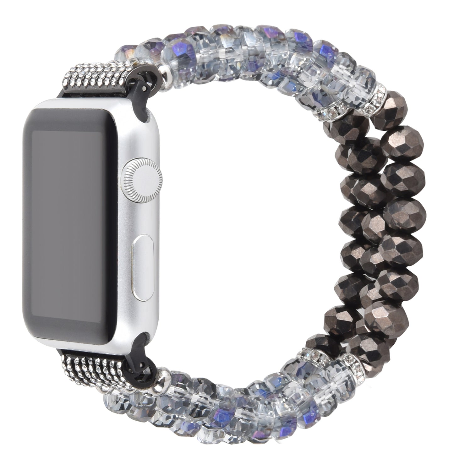 Exquisite Crystal Pearls Bracelet Watch Band for Apple Watch Ultra 49mm / Series 8 45mm / 7 45mm / SE 44mm / SE (2022) 44mm / Series 6 / 5 / 4 44mm / Series 3 / 2 / 1 42mm - Crystal Grey