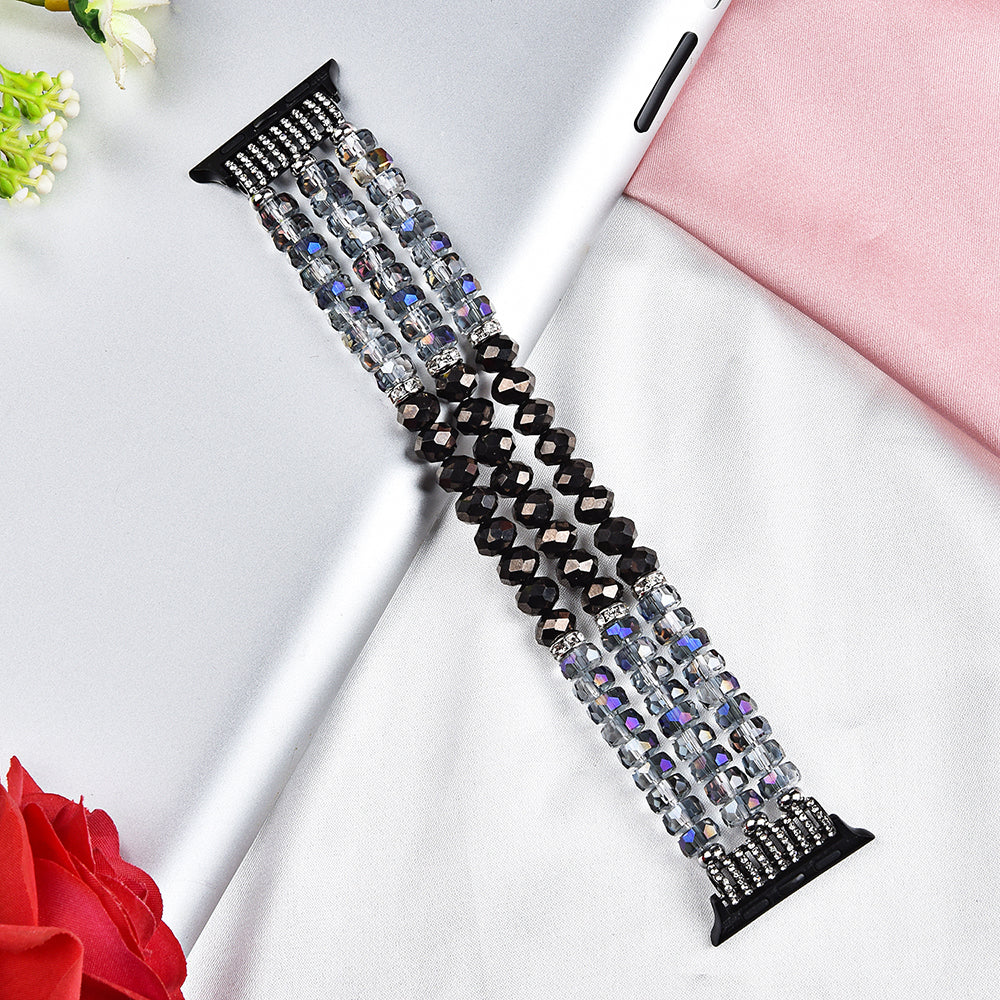 Exquisite Crystal Pearls Bracelet Watch Band for Apple Watch Ultra 49mm / Series 8 45mm / 7 45mm / SE 44mm / SE (2022) 44mm / Series 6 / 5 / 4 44mm / Series 3 / 2 / 1 42mm - Crystal Grey