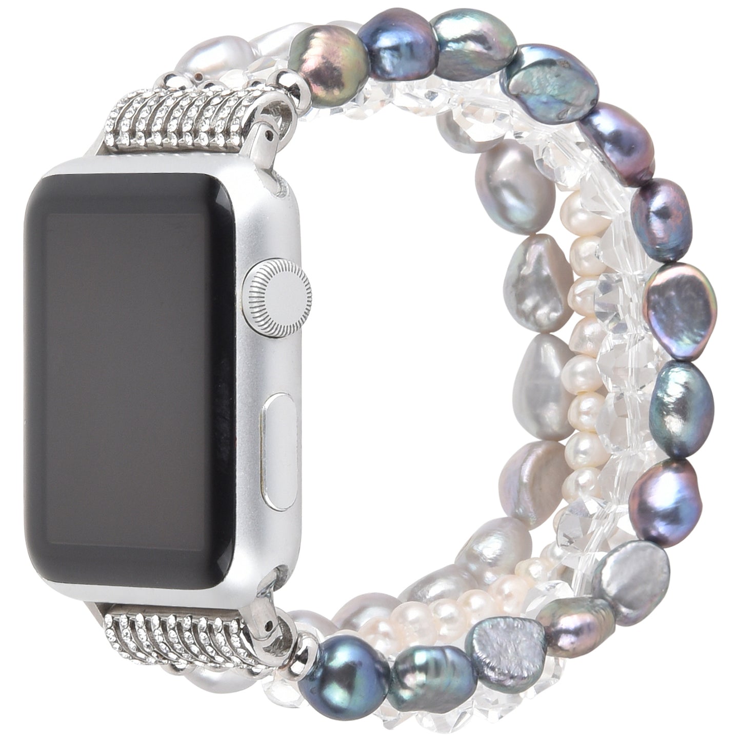 Exquisite Crystal Pearls Bracelet Watch Band for Apple Watch Ultra 49mm / Series 8 45mm / 7 45mm / SE 44mm / SE (2022) 44mm / Series 6 / 5 / 4 44mm / Series 3 / 2 / 1 42mm - Pearl / White Crystal