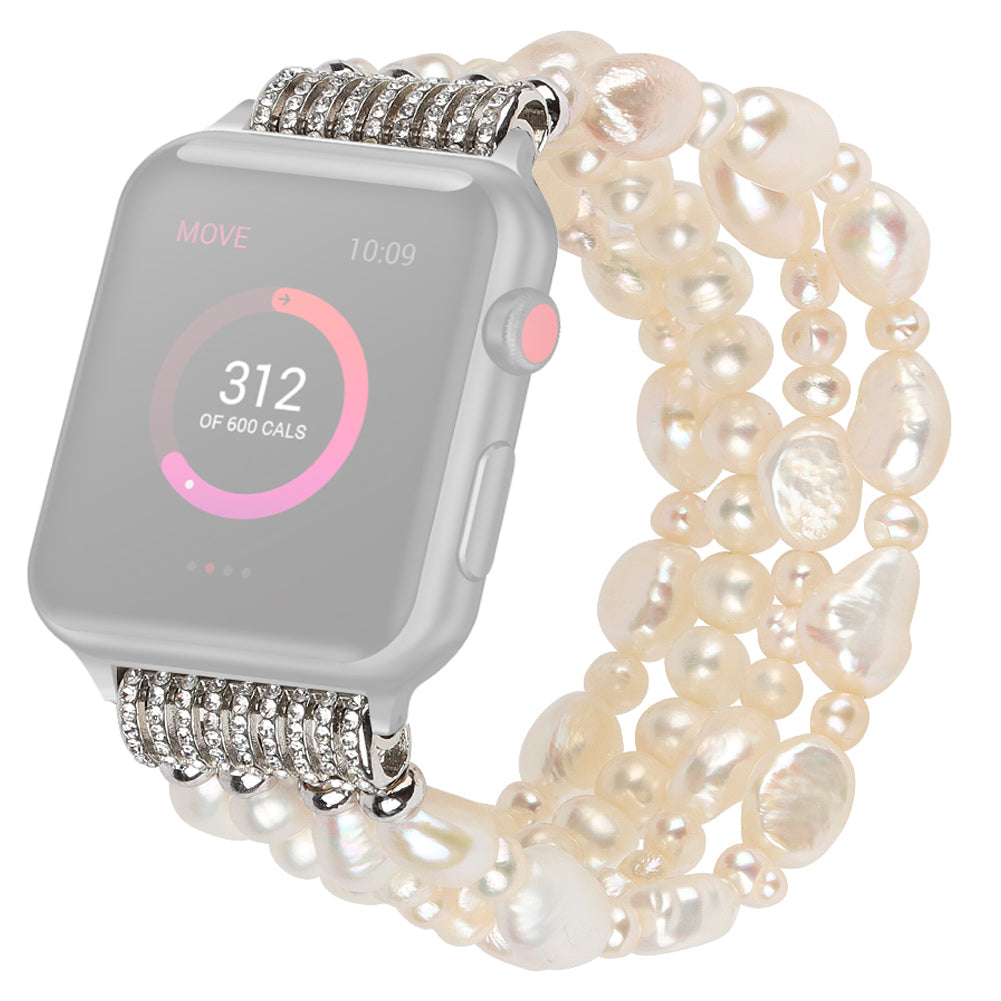 Exquisite Crystal Pearls Bracelet Watch Band for Apple Watch Ultra 49mm / Series 8 45mm / 7 45mm / SE 44mm / SE (2022) 44mm / Series 6 / 5 / 4 44mm / Series 3 / 2 / 1 42mm - Pearl White