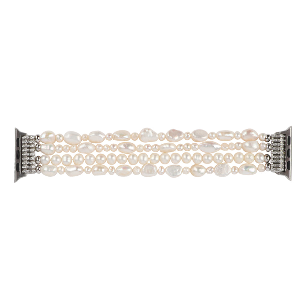 Exquisite Crystal Pearls Bracelet Watch Band for Apple Watch Ultra 49mm / Series 8 45mm / 7 45mm / SE 44mm / SE (2022) 44mm / Series 6 / 5 / 4 44mm / Series 3 / 2 / 1 42mm - Pearl White