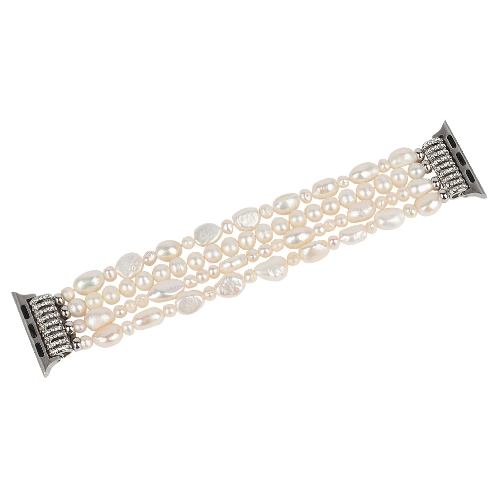 Exquisite Crystal Pearls Bracelet Watch Band for Apple Watch Ultra 49mm / Series 8 45mm / 7 45mm / SE 44mm / SE (2022) 44mm / Series 6 / 5 / 4 44mm / Series 3 / 2 / 1 42mm - Pearl White
