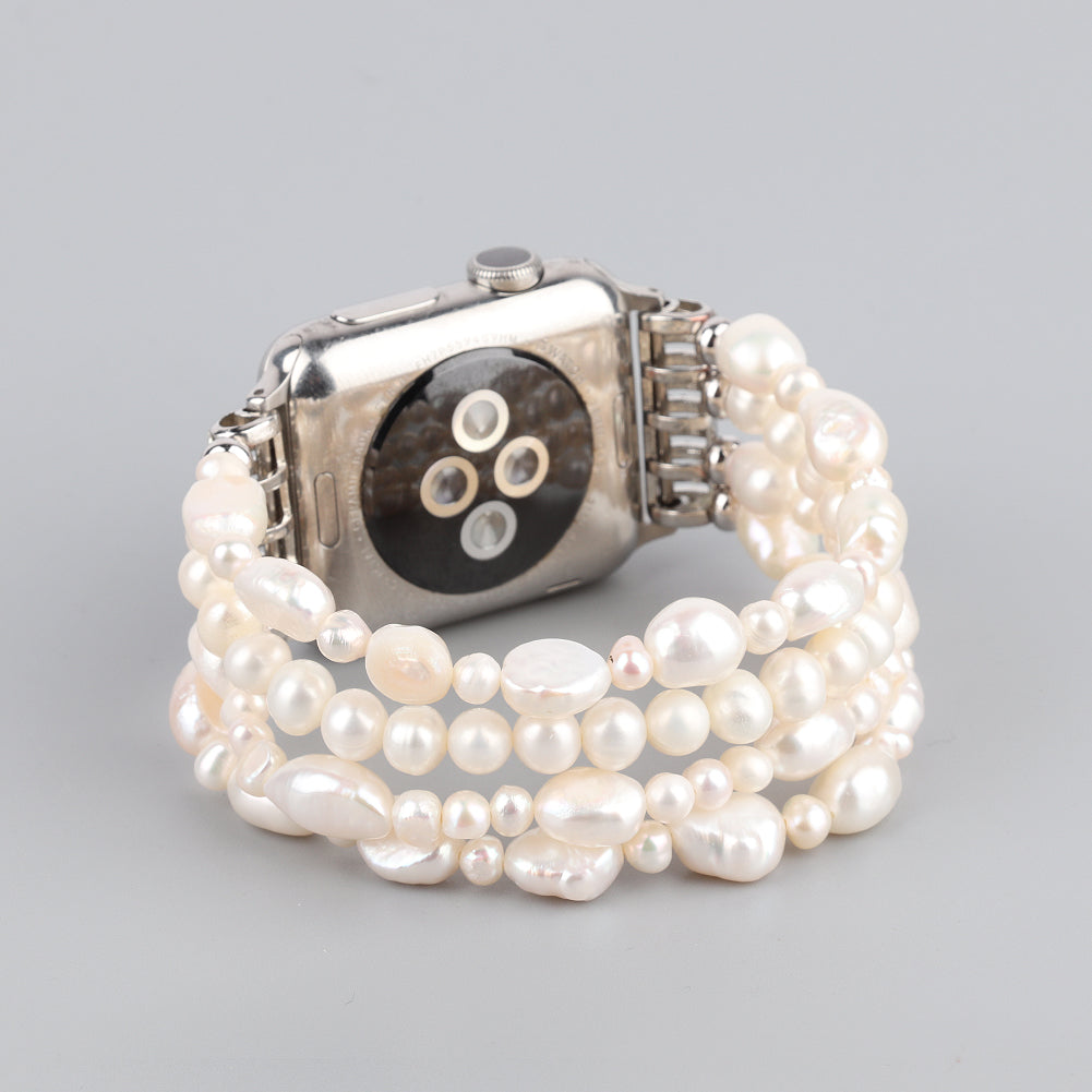 Exquisite Crystal Pearls Bracelet Watch Band for Apple Watch Ultra 49mm / Series 8 45mm / 7 45mm / SE 44mm / SE (2022) 44mm / Series 6 / 5 / 4 44mm / Series 3 / 2 / 1 42mm - Pearl White
