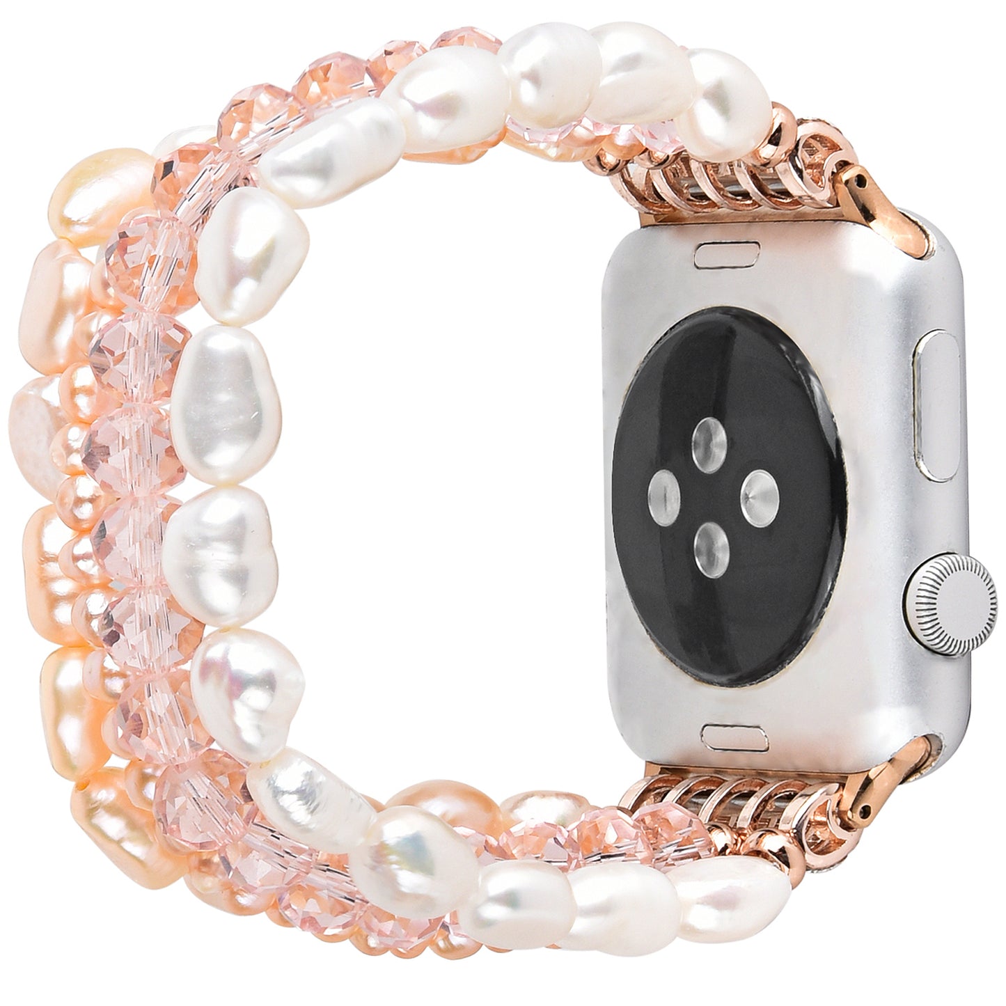 Exquisite Crystal Pearls Bracelet Watch Band for Apple Watch Ultra 49mm / Series 8 45mm / 7 45mm / SE 44mm / SE (2022) 44mm / Series 6 / 5 / 4 44mm / Series 3 / 2 / 1 42mm - Pearl / Pink Crystal