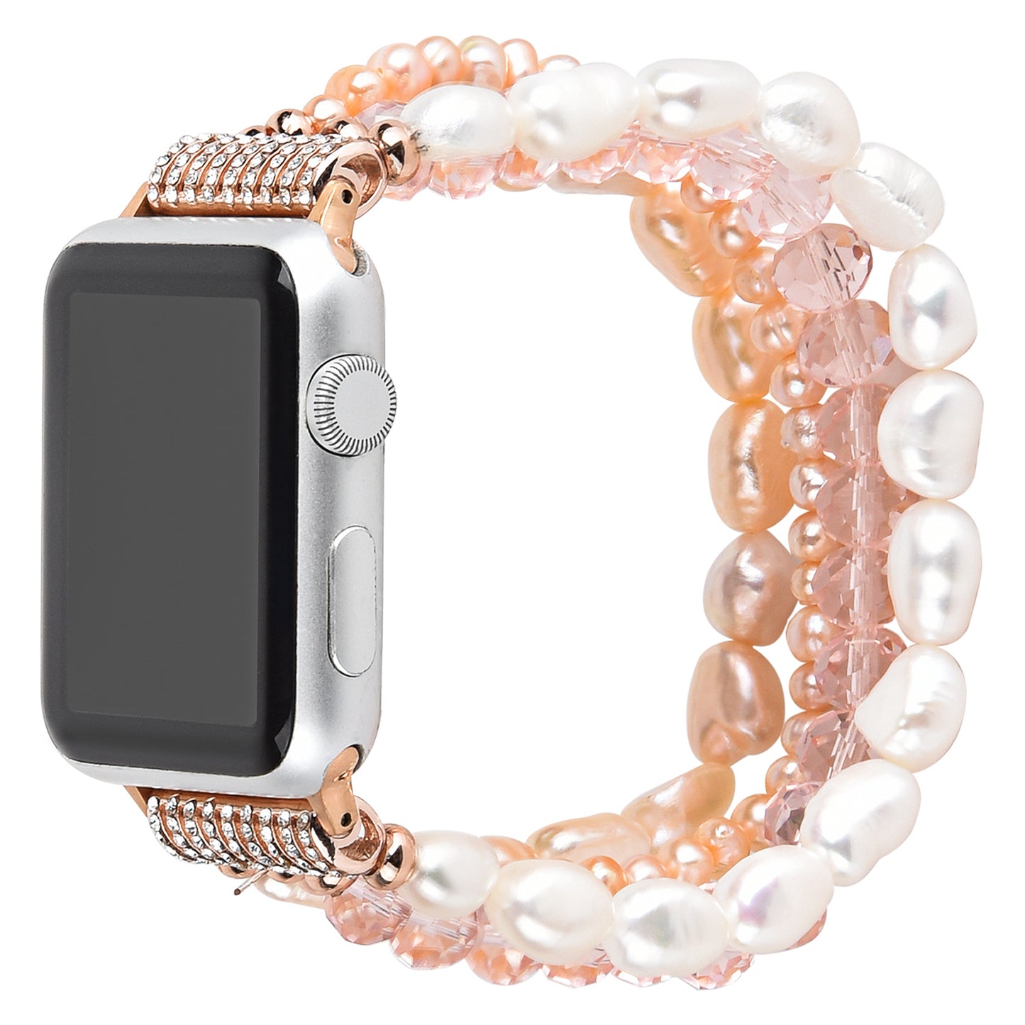Exquisite Crystal Pearls Bracelet Watch Band for Apple Watch Ultra 49mm / Series 8 45mm / 7 45mm / SE 44mm / SE (2022) 44mm / Series 6 / 5 / 4 44mm / Series 3 / 2 / 1 42mm - Pearl / Pink Crystal