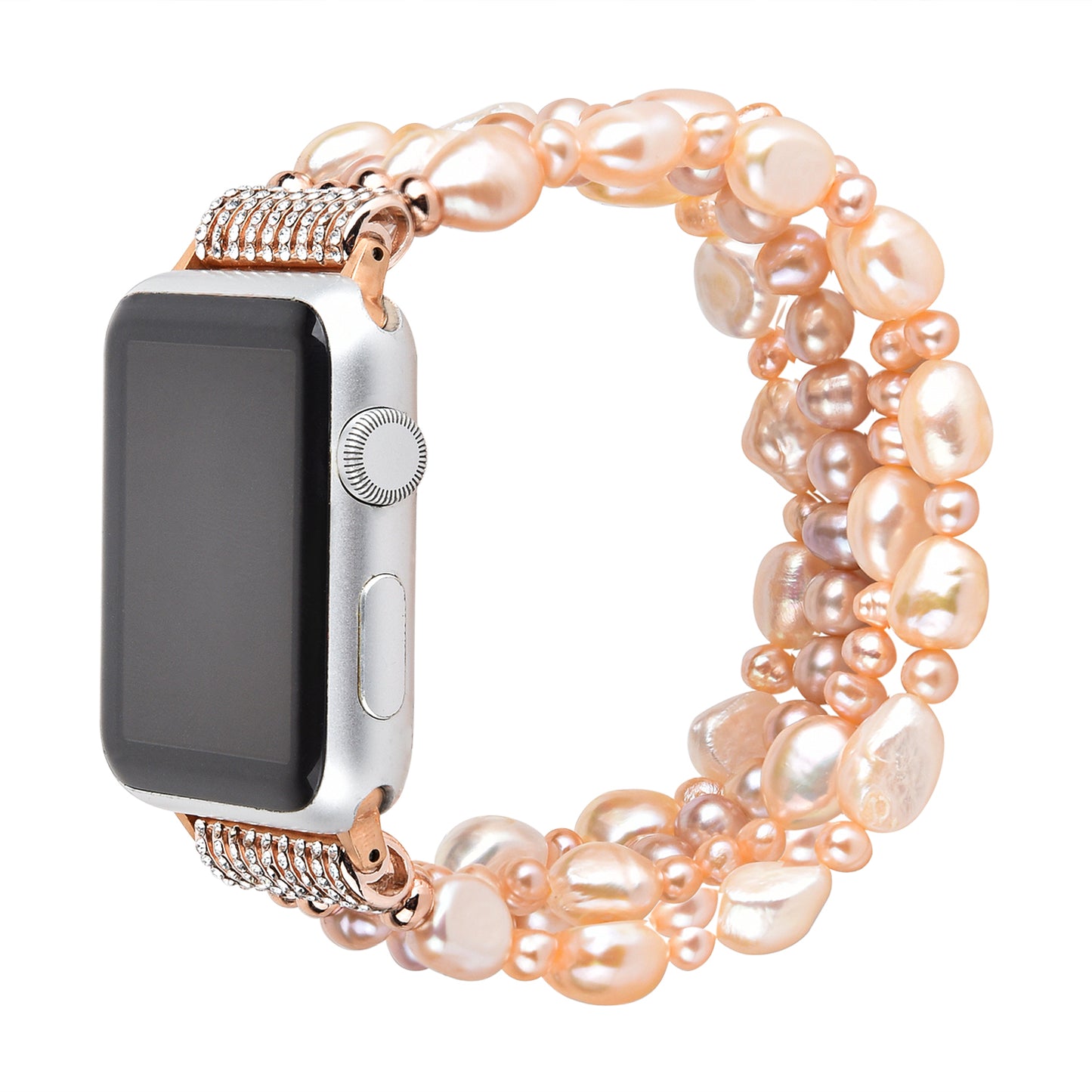 Exquisite Crystal Pearls Bracelet Watch Band for Apple Watch Ultra 49mm / Series 8 45mm / 7 45mm / SE 44mm / SE (2022) 44mm / Series 6 / 5 / 4 44mm / Series 3 / 2 / 1 42mm - Pearl Pink