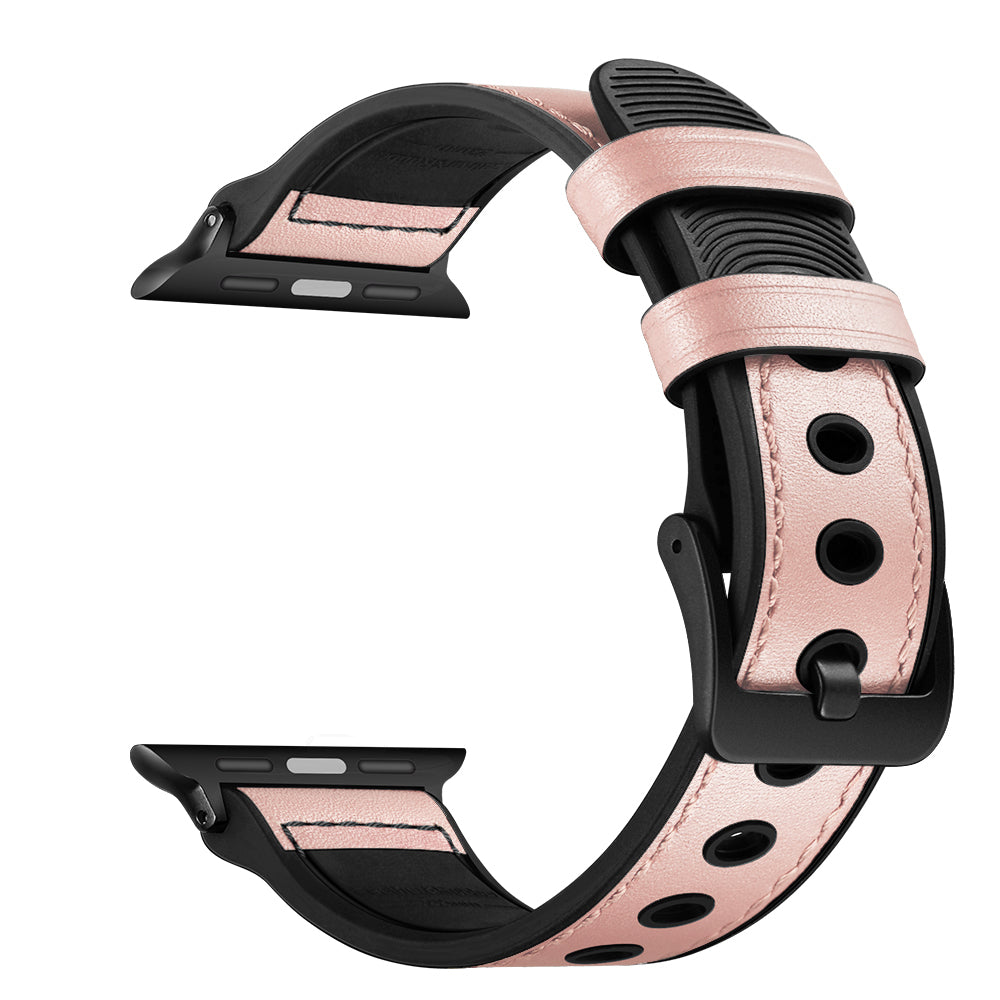 Fingerprint Silicone + Genuine Leather Watch Band for Apple Watch Series 8 41mm / Series 7 41mm / SE / SE(2022) / Series 6 / 5 / 4 40mm / Series 3 / 2 / 1 38mm - Pink