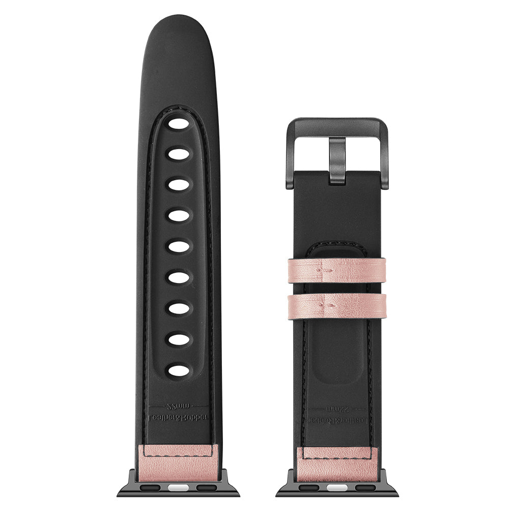 Durable Stylish Fingerprint Silicone + Genuine Leather Watch Band for Apple Watch Ultra 49mm / Series 8 45mm / 7 45mm / SE 44mm / SE (2022) 44mm / Series 6 / 5 / 4 44mm / Series 3 / 2 / 1 42mm - Pink