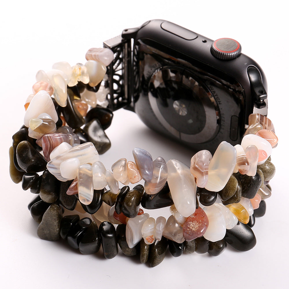 Natural Stones Watch Strap Replacement Wrist Band Bracelet for Apple Watch Series 8 41mm / Series 7 41mm / SE / SE(2022) / Series 6 / 5 / 4 40mm / Series 3 / 2 / 1 38mm - Black / White