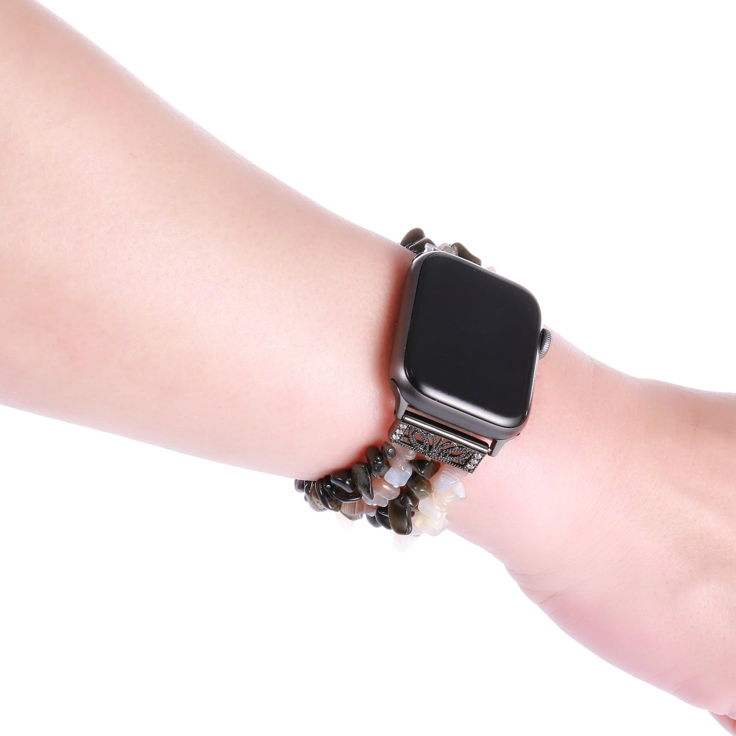 Natural Stones Watch Strap Replacement Wrist Band Bracelet for Apple Watch Series 8 41mm / Series 7 41mm / SE / SE(2022) / Series 6 / 5 / 4 40mm / Series 3 / 2 / 1 38mm - Black