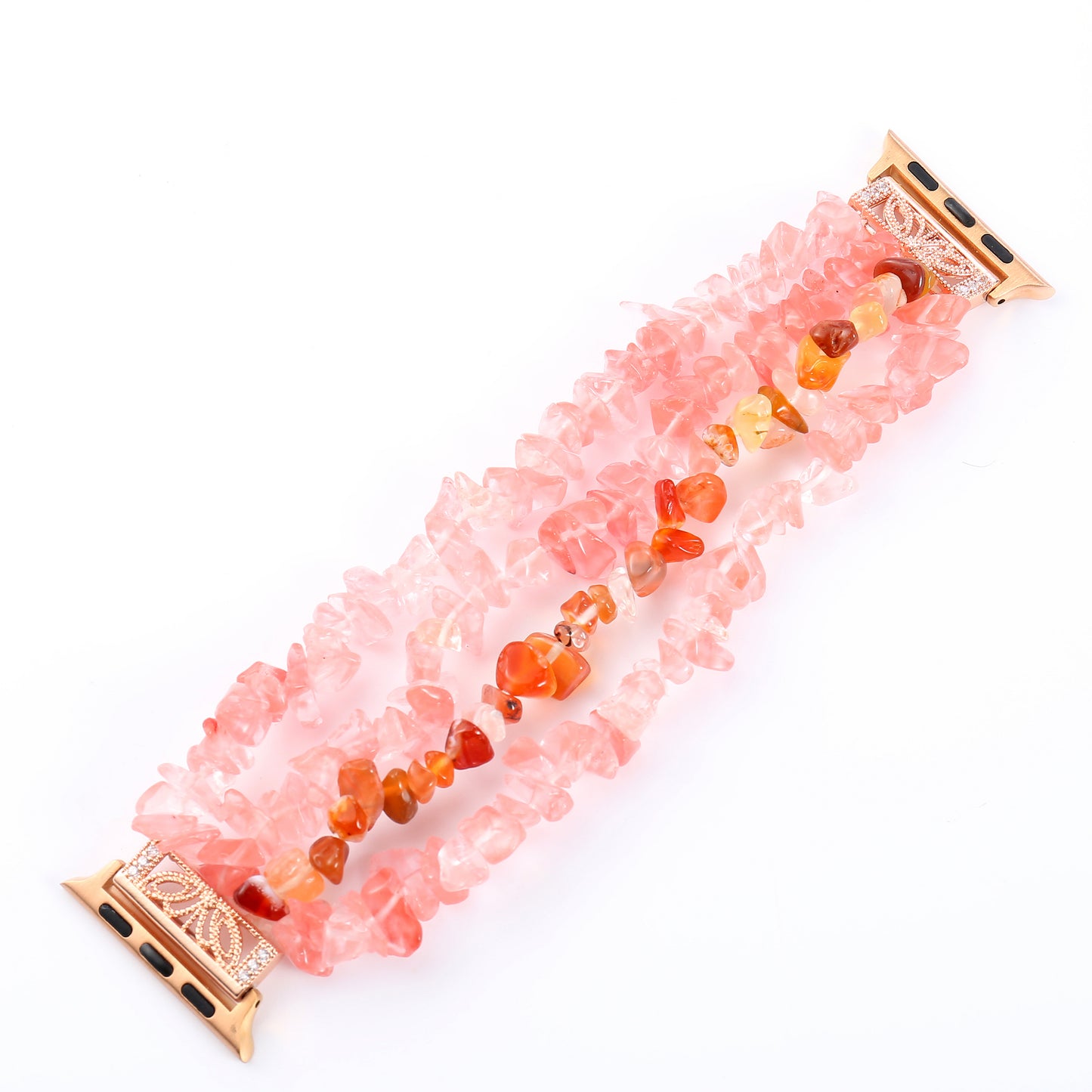 Four Rows Natural Stones Smart Watch Strap Band Replacement for Apple Watch Ultra 49mm / Series 8 45mm / 7 45mm / SE 44mm / SE (2022) 44mm / Series 6 / 5 / 4 44mm / Series 3 / 2 / 1 42mm - Watermelon Red