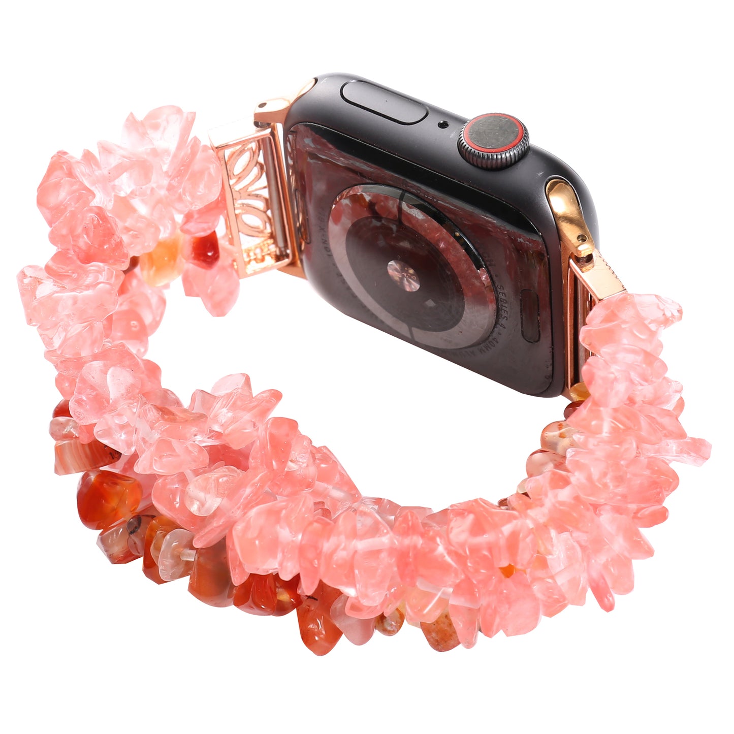 Four Rows Natural Stones Smart Watch Strap Band Replacement for Apple Watch Ultra 49mm / Series 8 45mm / 7 45mm / SE 44mm / SE (2022) 44mm / Series 6 / 5 / 4 44mm / Series 3 / 2 / 1 42mm - Watermelon Red