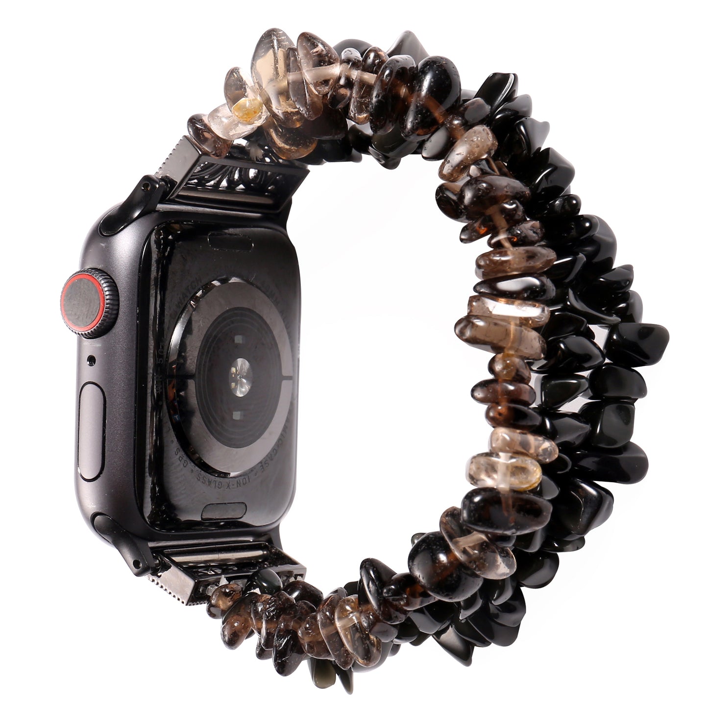 Four Rows Natural Stones Smart Watch Strap Band Replacement for Apple Watch Ultra 49mm / Series 8 45mm / 7 45mm / SE 44mm / SE (2022) 44mm / Series 6 / 5 / 4 44mm / Series 3 / 2 / 1 42mm - Black