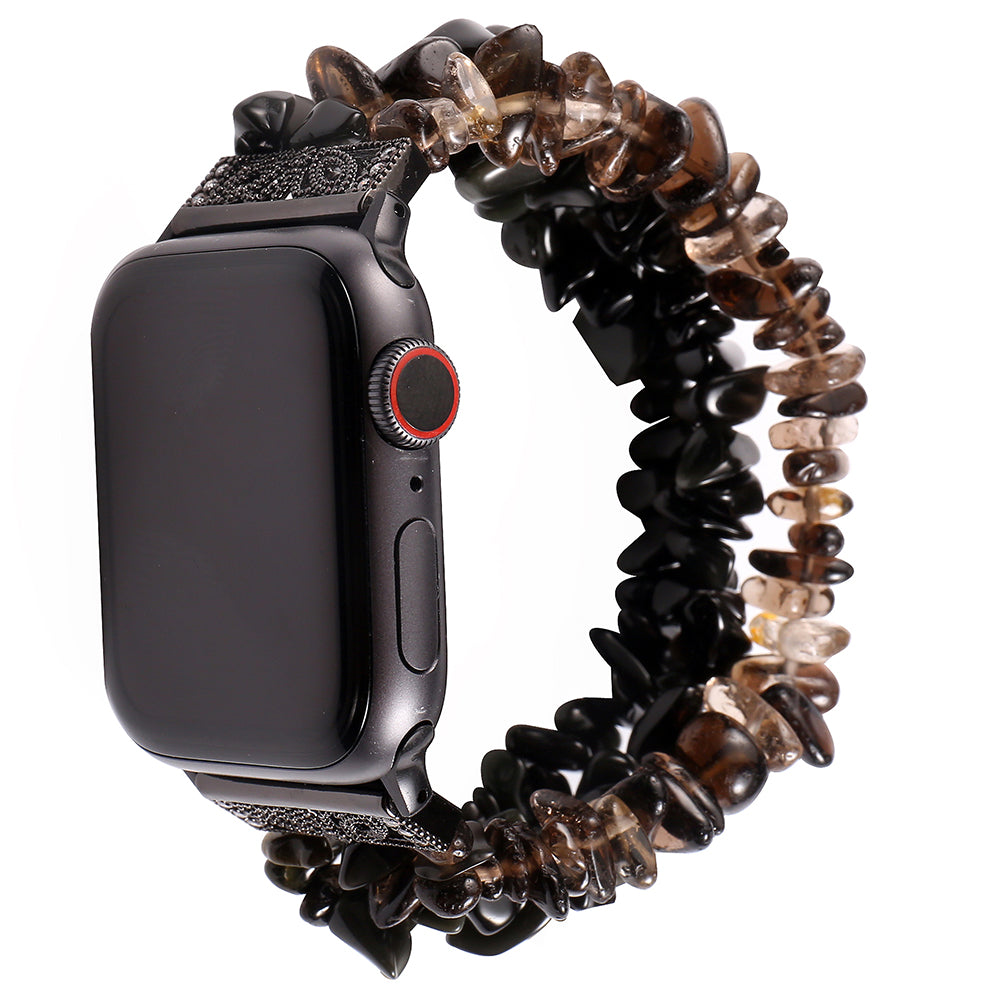 Four Rows Natural Stones Smart Watch Strap Band Replacement for Apple Watch Ultra 49mm / Series 8 45mm / 7 45mm / SE 44mm / SE (2022) 44mm / Series 6 / 5 / 4 44mm / Series 3 / 2 / 1 42mm - Black