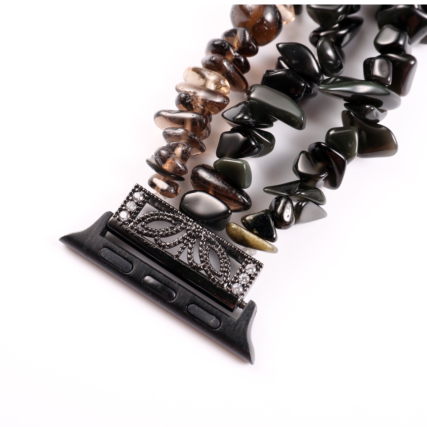 Four Rows Natural Stones Smart Watch Strap Band Replacement for Apple Watch Ultra 49mm / Series 8 45mm / 7 45mm / SE 44mm / SE (2022) 44mm / Series 6 / 5 / 4 44mm / Series 3 / 2 / 1 42mm - Black