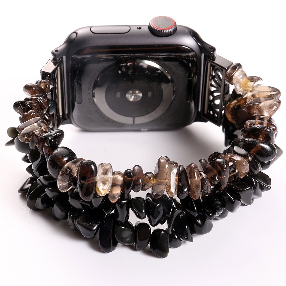 Four Rows Natural Stones Smart Watch Strap Band Replacement for Apple Watch Ultra 49mm / Series 8 45mm / 7 45mm / SE 44mm / SE (2022) 44mm / Series 6 / 5 / 4 44mm / Series 3 / 2 / 1 42mm - Black