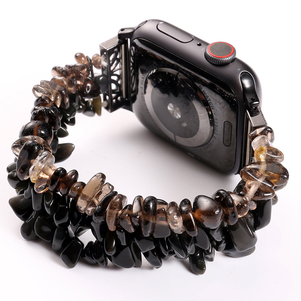 Four Rows Natural Stones Smart Watch Strap Band Replacement for Apple Watch Ultra 49mm / Series 8 45mm / 7 45mm / SE 44mm / SE (2022) 44mm / Series 6 / 5 / 4 44mm / Series 3 / 2 / 1 42mm - Black