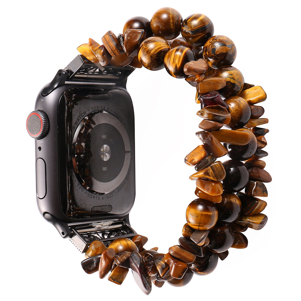 Four Rows Natural Stones Smart Watch Strap Band Replacement for Apple Watch Ultra 49mm / Series 8 45mm / 7 45mm / SE 44mm / SE (2022) 44mm / Series 6 / 5 / 4 44mm / Series 3 / 2 / 1 42mm - Brown