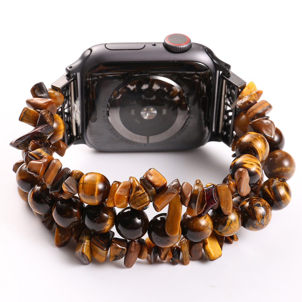 Four Rows Natural Stones Smart Watch Strap Band Replacement for Apple Watch Ultra 49mm / Series 8 45mm / 7 45mm / SE 44mm / SE (2022) 44mm / Series 6 / 5 / 4 44mm / Series 3 / 2 / 1 42mm - Brown