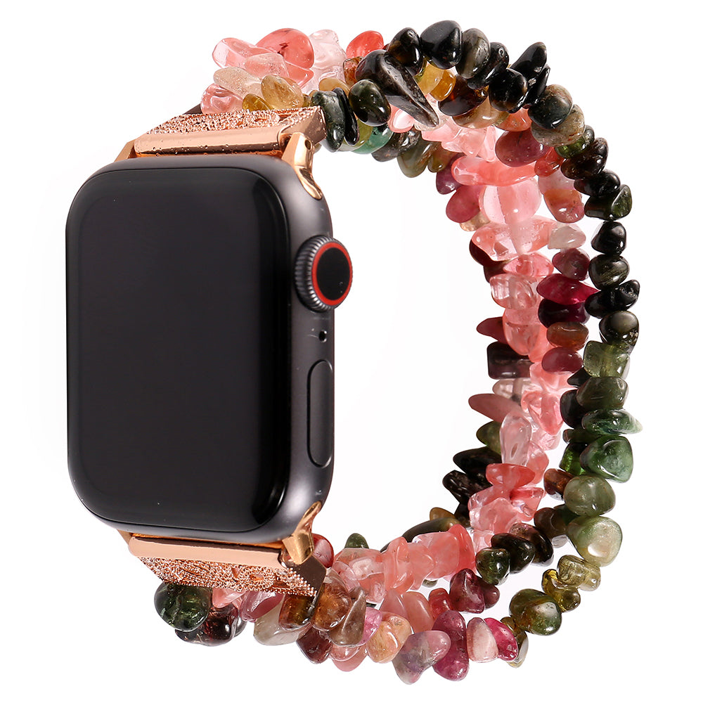 Four Rows Natural Stones Smart Watch Strap Band Replacement for Apple Watch Ultra 49mm / Series 8 45mm / 7 45mm / SE 44mm / SE (2022) 44mm / Series 6 / 5 / 4 44mm / Series 3 / 2 / 1 42mm - Multicolor