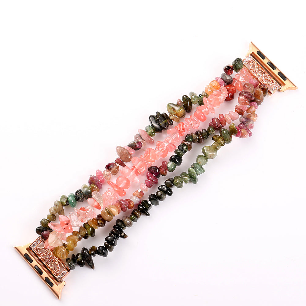 Four Rows Natural Stones Smart Watch Strap Band Replacement for Apple Watch Ultra 49mm / Series 8 45mm / 7 45mm / SE 44mm / SE (2022) 44mm / Series 6 / 5 / 4 44mm / Series 3 / 2 / 1 42mm - Multicolor