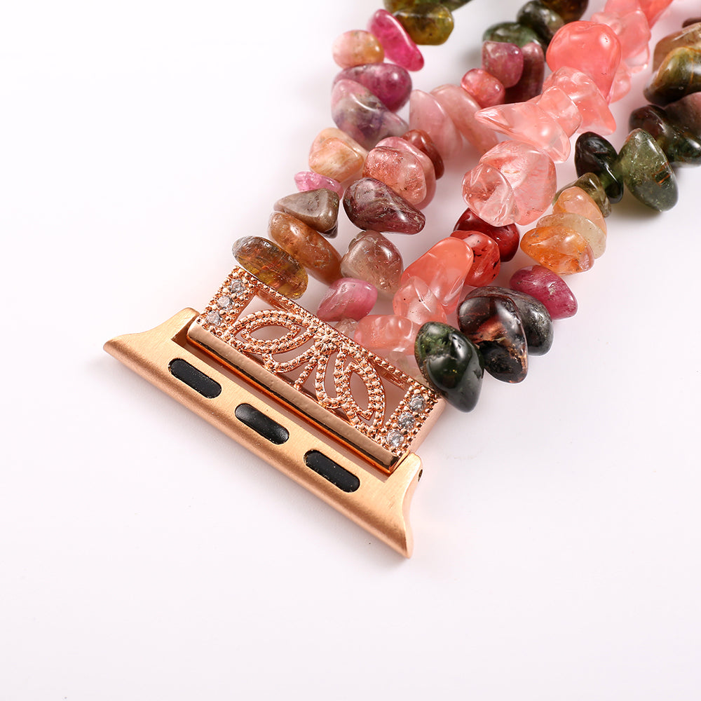 Four Rows Natural Stones Smart Watch Strap Band Replacement for Apple Watch Ultra 49mm / Series 8 45mm / 7 45mm / SE 44mm / SE (2022) 44mm / Series 6 / 5 / 4 44mm / Series 3 / 2 / 1 42mm - Multicolor