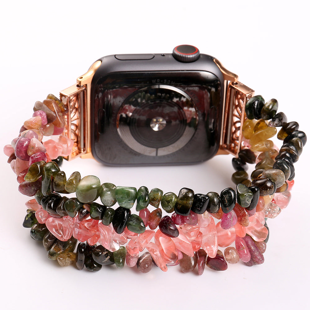 Four Rows Natural Stones Smart Watch Strap Band Replacement for Apple Watch Ultra 49mm / Series 8 45mm / 7 45mm / SE 44mm / SE (2022) 44mm / Series 6 / 5 / 4 44mm / Series 3 / 2 / 1 42mm - Multicolor