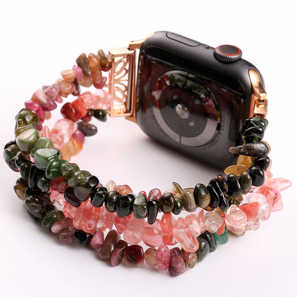 Four Rows Natural Stones Smart Watch Strap Band Replacement for Apple Watch Ultra 49mm / Series 8 45mm / 7 45mm / SE 44mm / SE (2022) 44mm / Series 6 / 5 / 4 44mm / Series 3 / 2 / 1 42mm - Multicolor