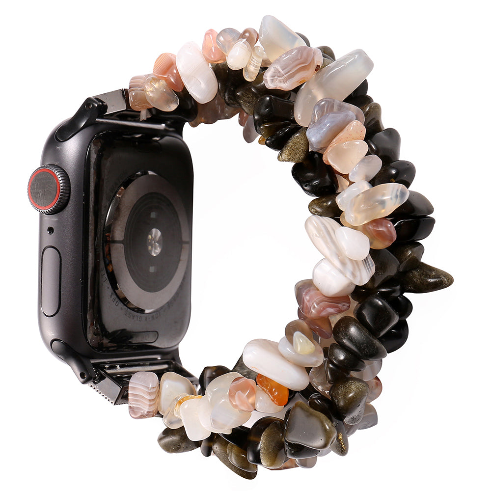 Four Rows Natural Stones Smart Watch Strap Band Replacement for Apple Watch Ultra 49mm / Series 8 45mm / 7 45mm / SE 44mm / SE (2022) 44mm / Series 6 / 5 / 4 44mm / Series 3 / 2 / 1 42mm - Black / White