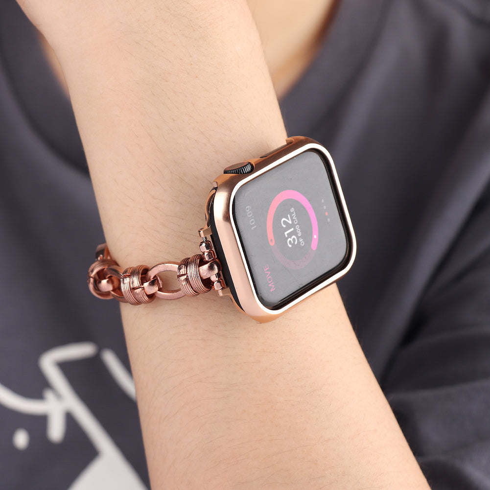 Punk Style Stainless Steel Smart Watch Band Strap Replacement for Apple Watch Series 8 41mm / Series 7 41mm / SE / SE(2022) / Series 6 / 5 / 4 40mm / Series 3 / 2 / 1 38mm - Rose Gold