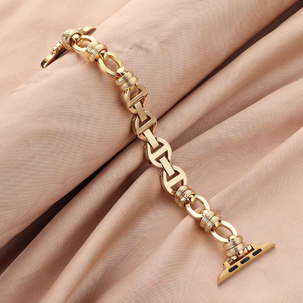 Punk Style Watch Strap Stainless Steel Wrist Band Replacement for Apple Watch Ultra 49mm / Series 8 45mm / 7 45mm / SE 44mm / SE (2022) 44mm / Series 6 / 5 / 4 44mm / Series 3 / 2 / 1 42mm - Gold