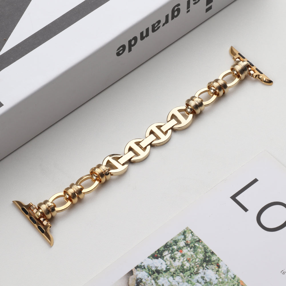 Punk Style Watch Strap Stainless Steel Wrist Band Replacement for Apple Watch Ultra 49mm / Series 8 45mm / 7 45mm / SE 44mm / SE (2022) 44mm / Series 6 / 5 / 4 44mm / Series 3 / 2 / 1 42mm - Gold