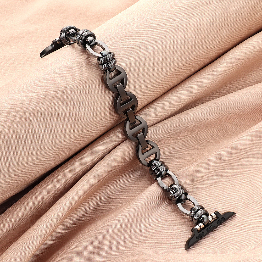 Punk Style Watch Strap Stainless Steel Wrist Band Replacement for Apple Watch Ultra 49mm / Series 8 45mm / 7 45mm / SE 44mm / SE (2022) 44mm / Series 6 / 5 / 4 44mm / Series 3 / 2 / 1 42mm - Black