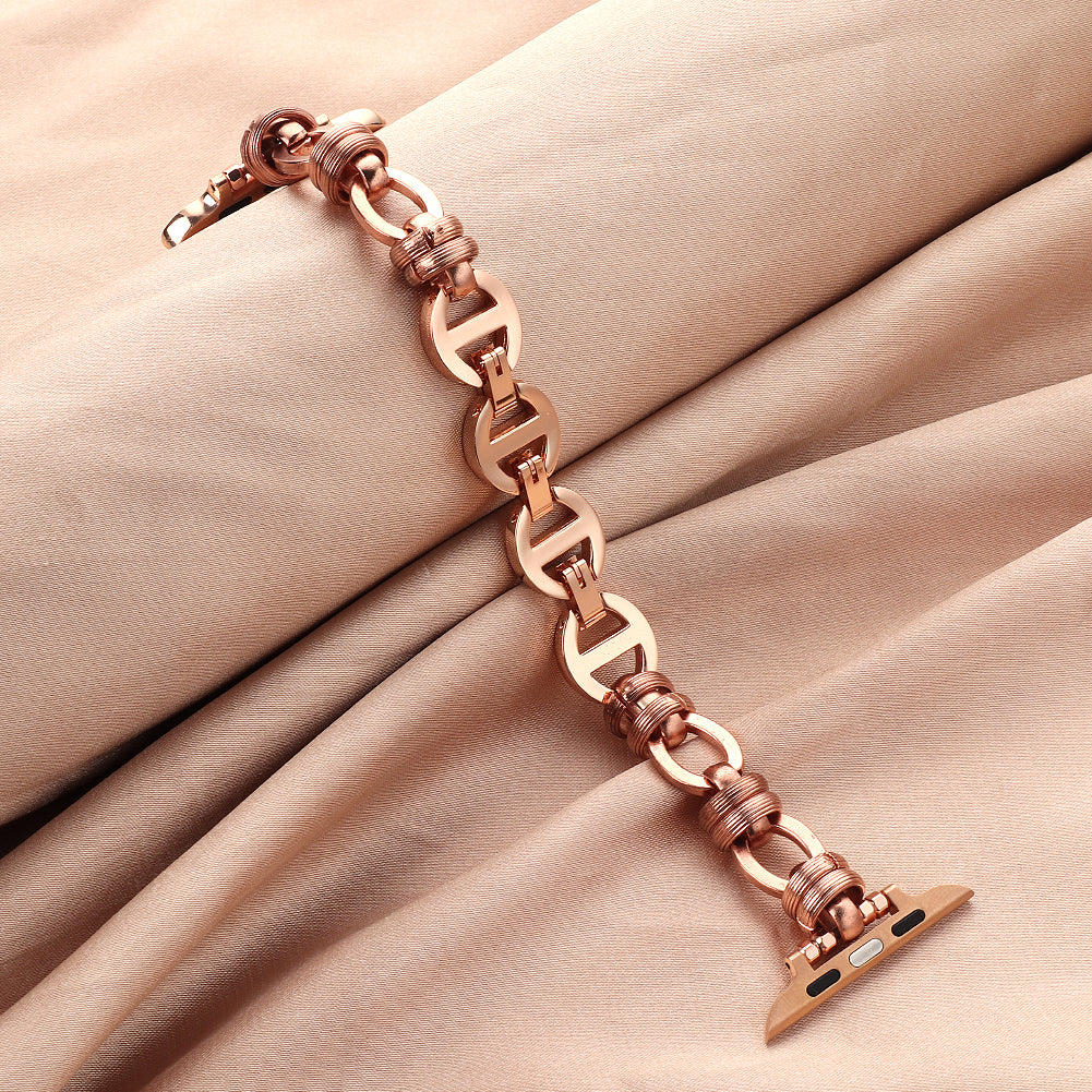 Punk Style Watch Strap Stainless Steel Wrist Band Replacement for Apple Watch Ultra 49mm / Series 8 45mm / 7 45mm / SE 44mm / SE (2022) 44mm / Series 6 / 5 / 4 44mm / Series 3 / 2 / 1 42mm - Rose Gold