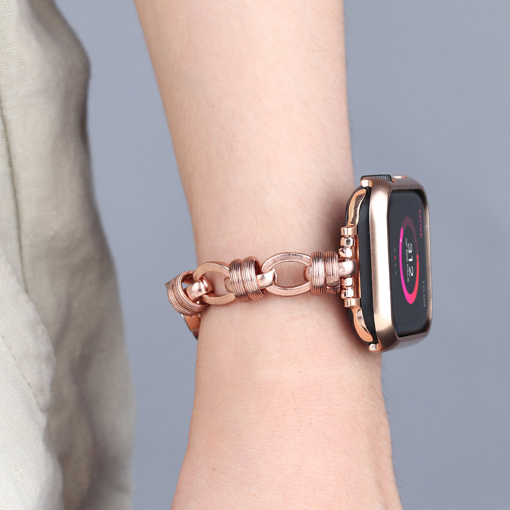 Punk Style Watch Strap Stainless Steel Wrist Band Replacement for Apple Watch Ultra 49mm / Series 8 45mm / 7 45mm / SE 44mm / SE (2022) 44mm / Series 6 / 5 / 4 44mm / Series 3 / 2 / 1 42mm - Rose Gold