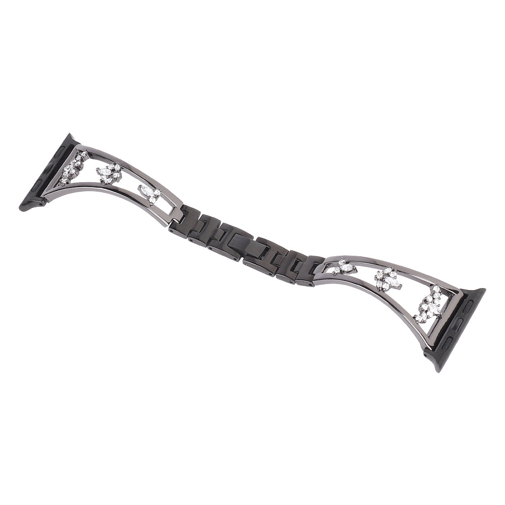 Stylish Zircon Decor Stainless Steel Wrist Strap Bracelet Replacement Watchband for Apple Watch Series 8 41mm / Series 7 41mm / Watch Series 6 / 5 / 4 / SE / SE(2022) 40mm / Watch Series 1 / 2 / 3 38mm - Black